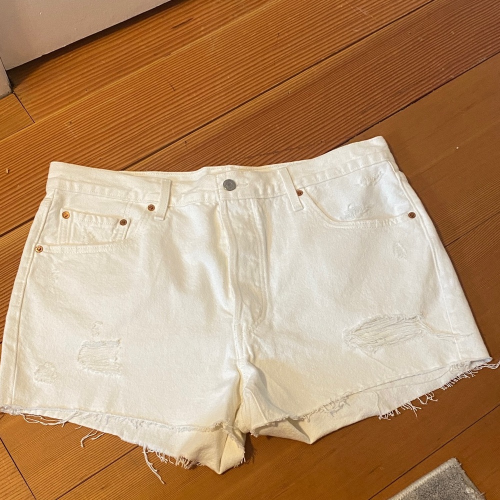 Levi's White Distressed Jean Shorts